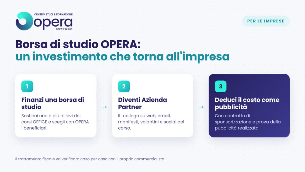 Borsa di studio OPERA: Azienda Partner e costo deducibile come spesa di pubblicità