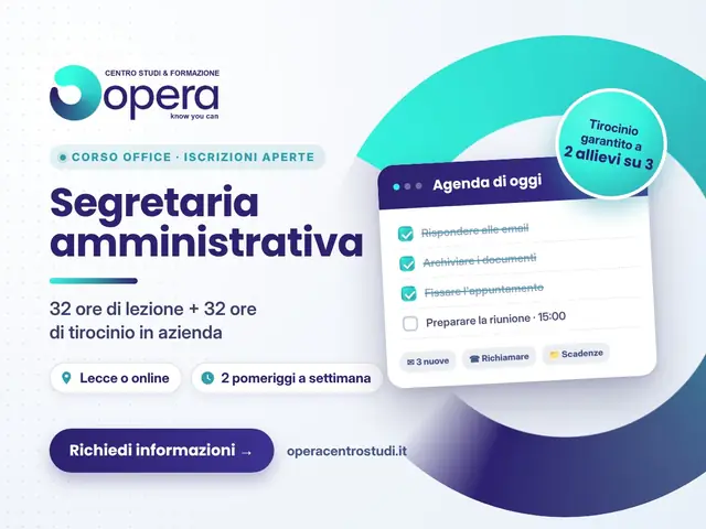 Corso Segretaria amministrativa d’azienda di OPERA Centro Studi a Lecce e online